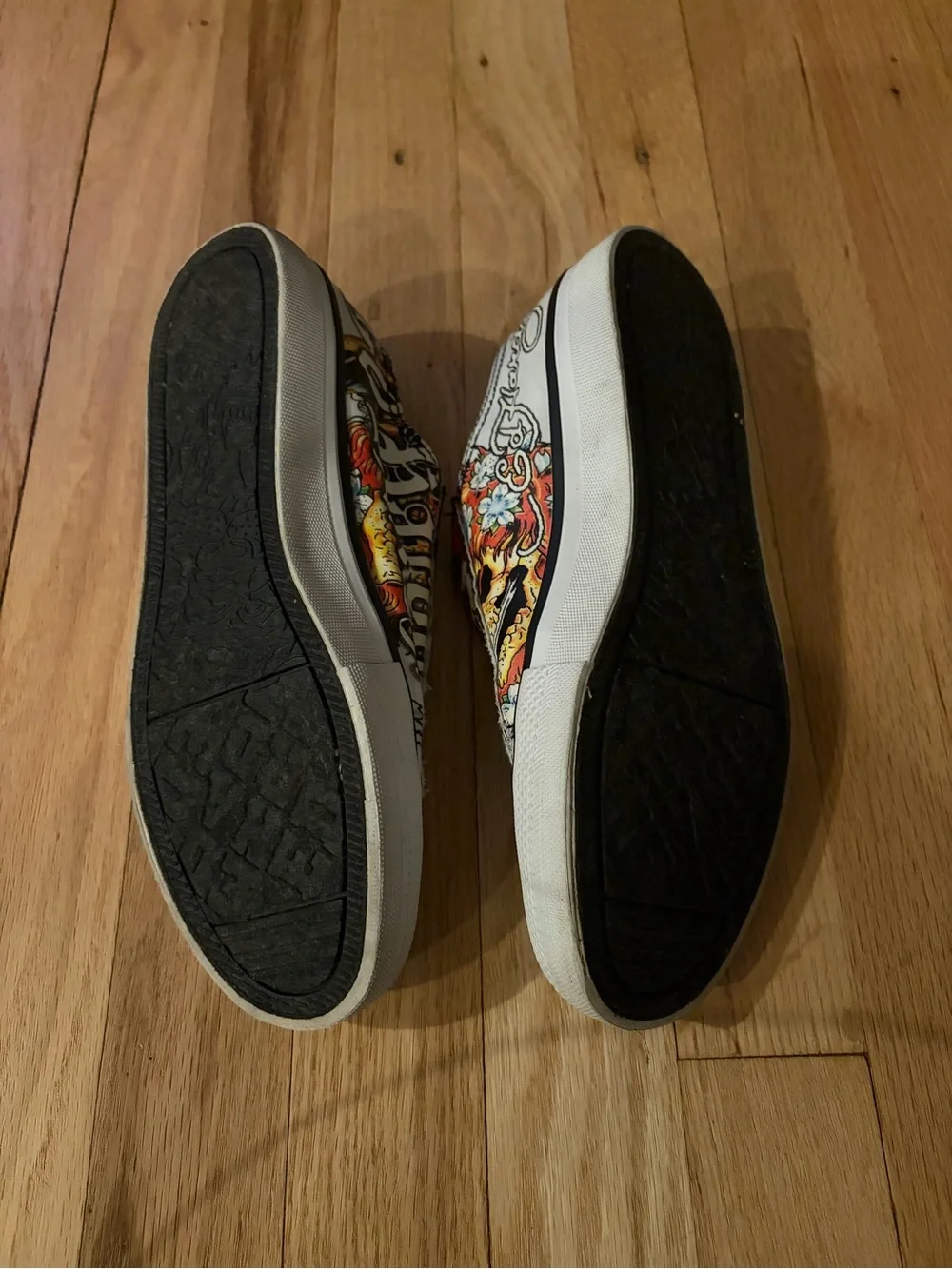 Slip-On Ed Hardy Canvas Sneakers with Floral Detail - White/Multicolor